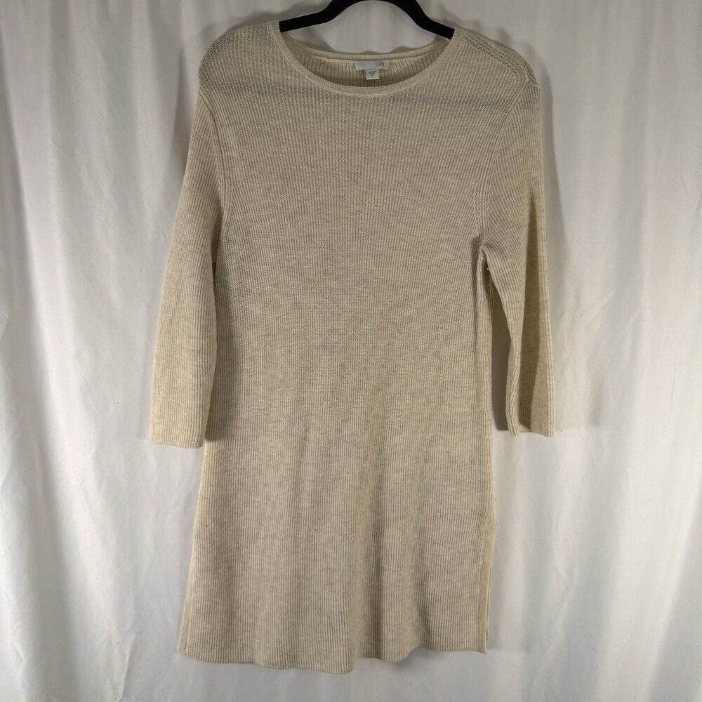 J Jill Wool Blend Sweater Dress Women's XS Ivory Knit Long Sleeve Round Neck